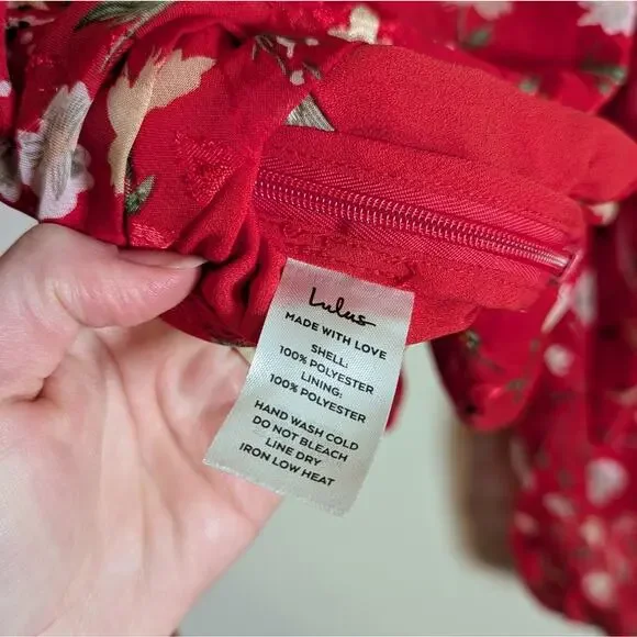 Lulu's red floral tie front long sleeve top - Picture 4 of 14